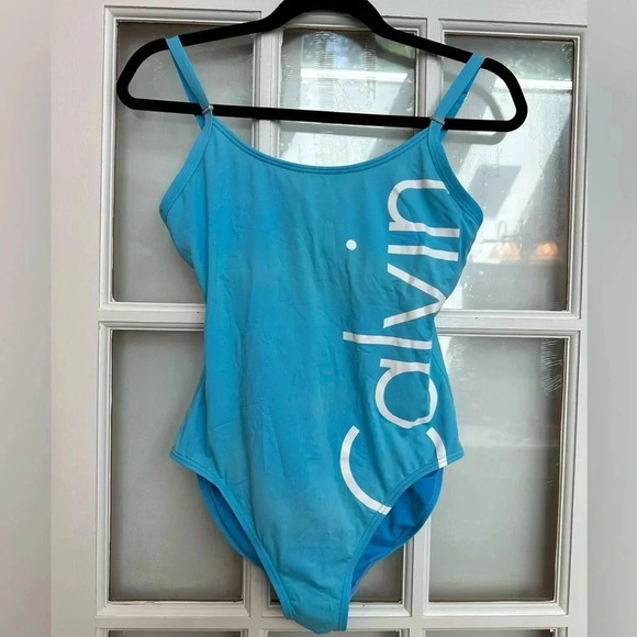 Calvin Klein Logo Classic One Piece Swimsuit Tiffany Blue Women’s Size 6 Small - Picture 16 of 16